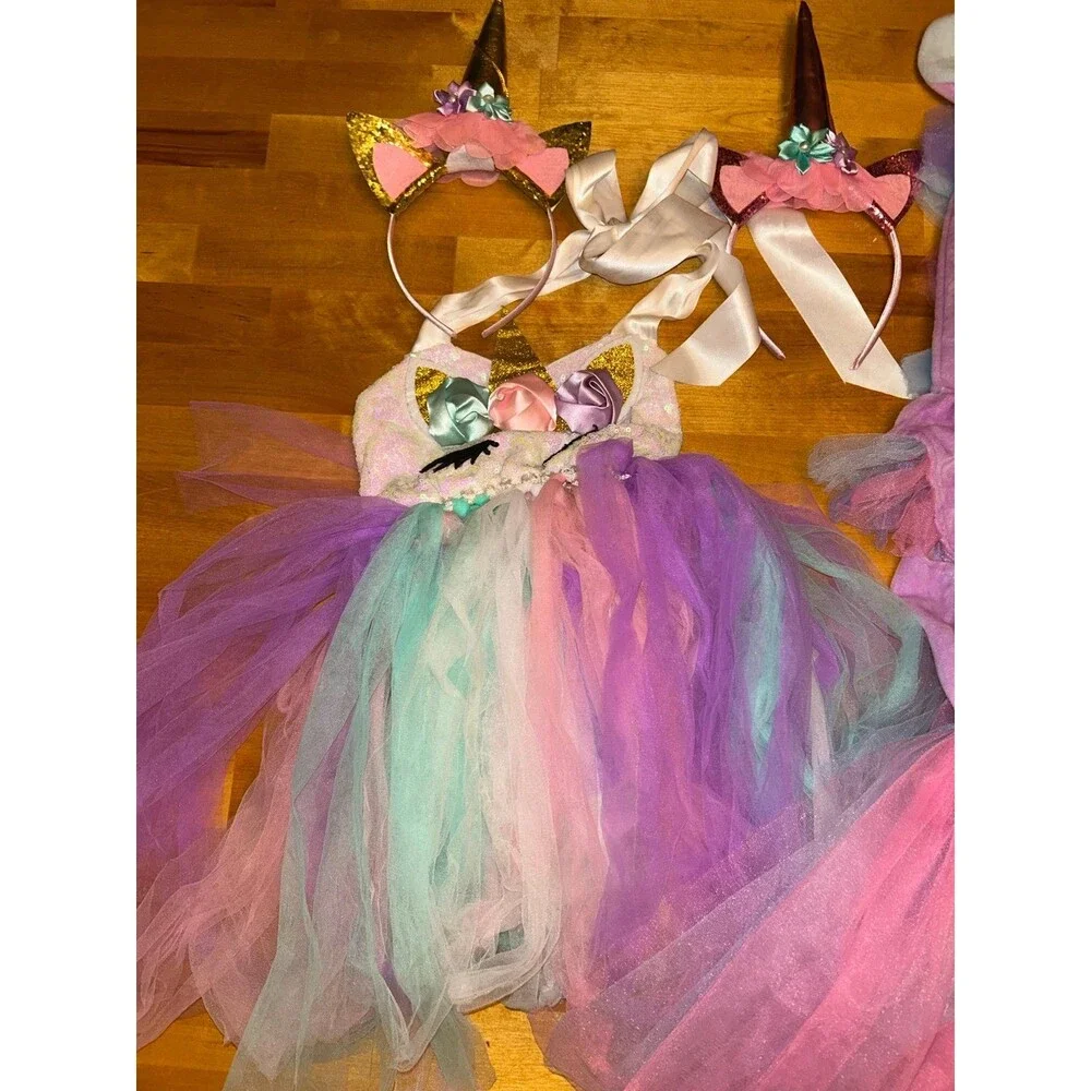 Girls Set of 3 Unicorn Costumes and Headbands Size Small/6